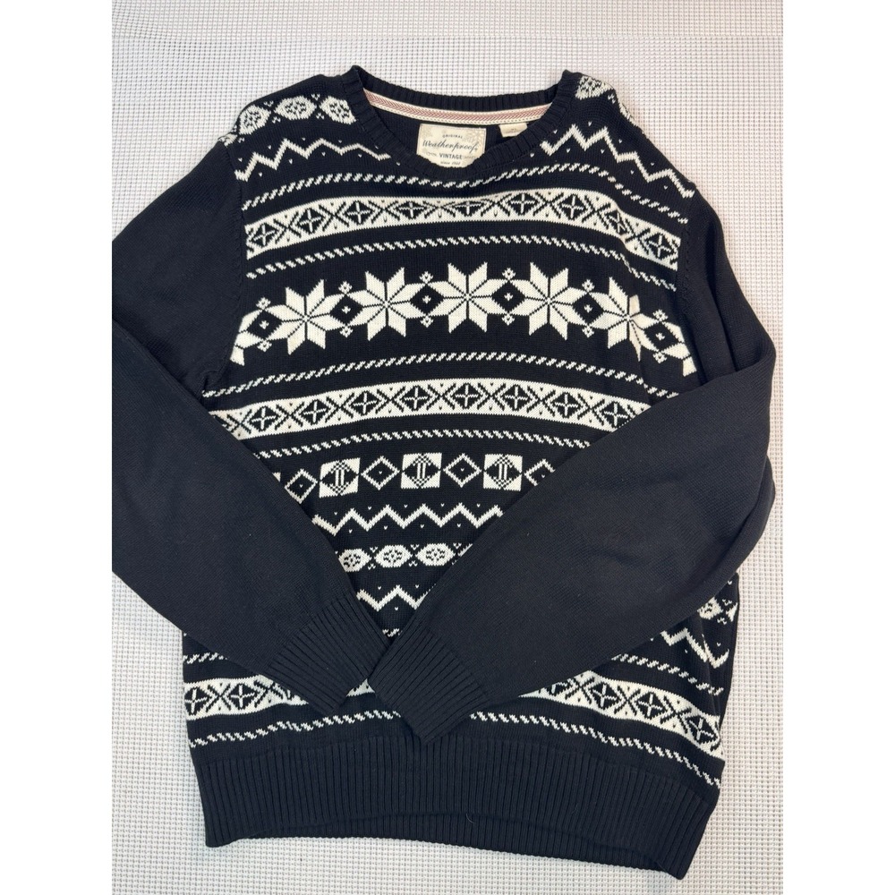 Weatherproof Vintage Sweater XL Black White Fair Isle Nordic Crewneck Cotton